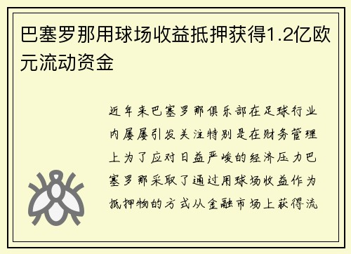 巴塞罗那用球场收益抵押获得1.2亿欧元流动资金